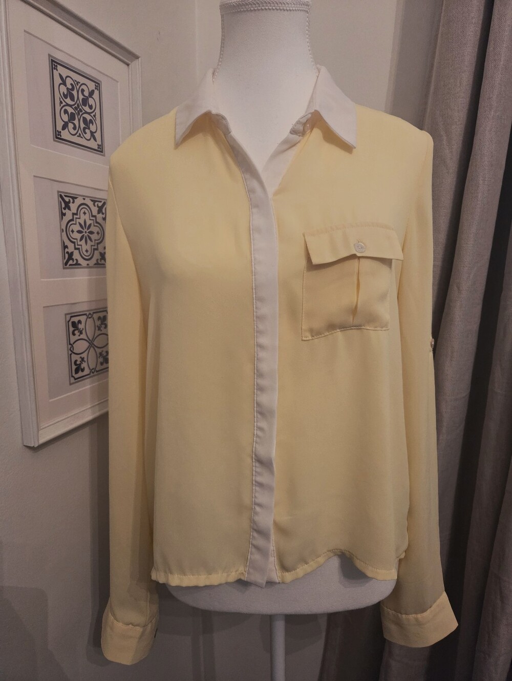 Y2K UK2LA Clueless Yellow Colorblock 2000s Blouse -19" Pit To Pit